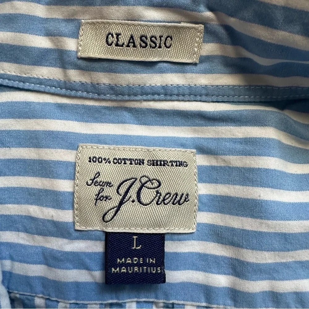J.Crew Mens Large Classic Fit Blue White Stripe Button Down Shirt 100% Cotton